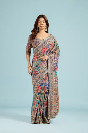 Black Pearll Multicolor Designer Printed Saree with Intricate Ethnic Border | Premium Party Wear Saree for Women