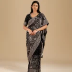 Black Pearll Black Floral Designer Saree with Silver Ethnic Border | Premium Party Wear & Festive Saree for Women