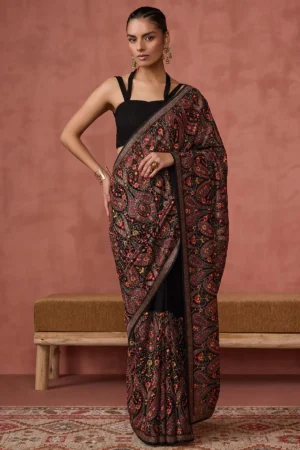 Black Pearll Black Paisley Designer Printed Saree with Intricate Ethnic Border | Premium Party Wear & Festive Saree for Women