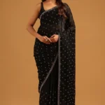 Black Pearll Black Embellished Designer Saree with Silver Border | Premium Party Wear & Festive Saree for Women