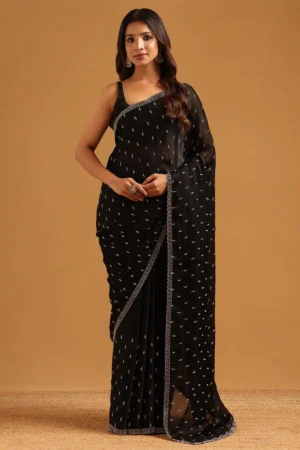 Black Pearll Black Embellished Designer Saree with Silver Border | Premium Party Wear & Festive Saree for Women