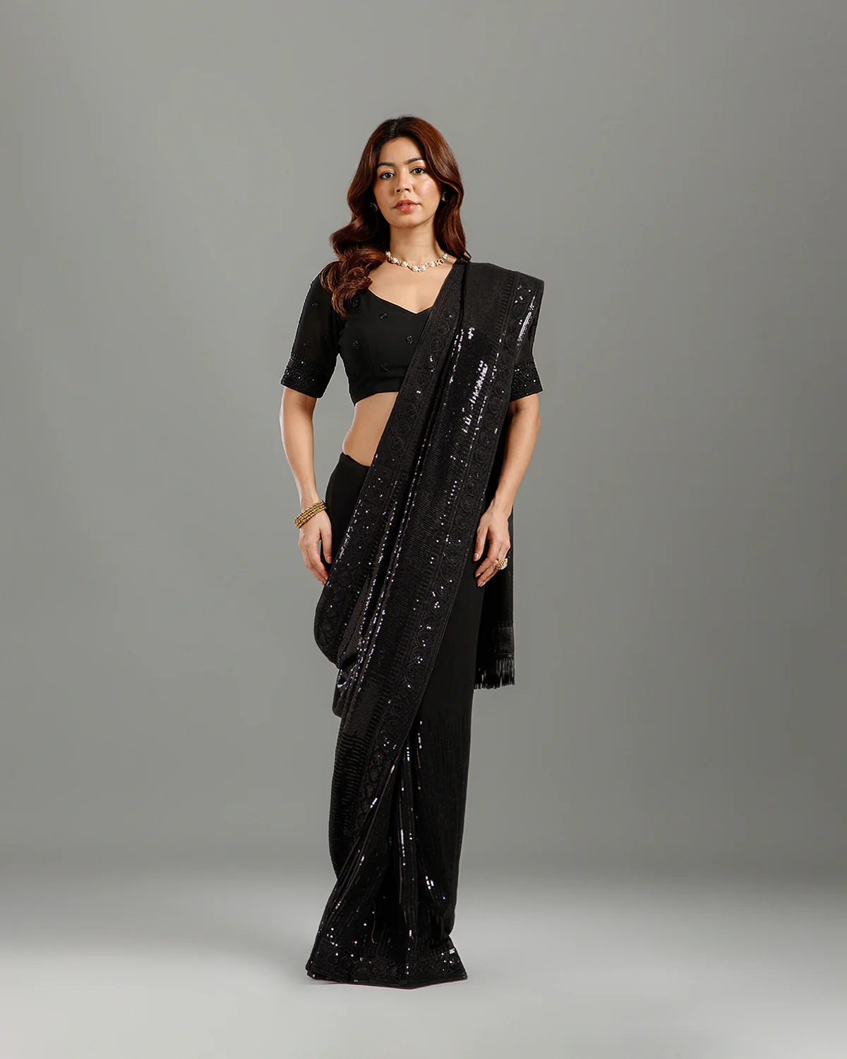 Black Pearll Black Sequin Party Wear Saree with Designer Border | Premium Elegant Saree for Women