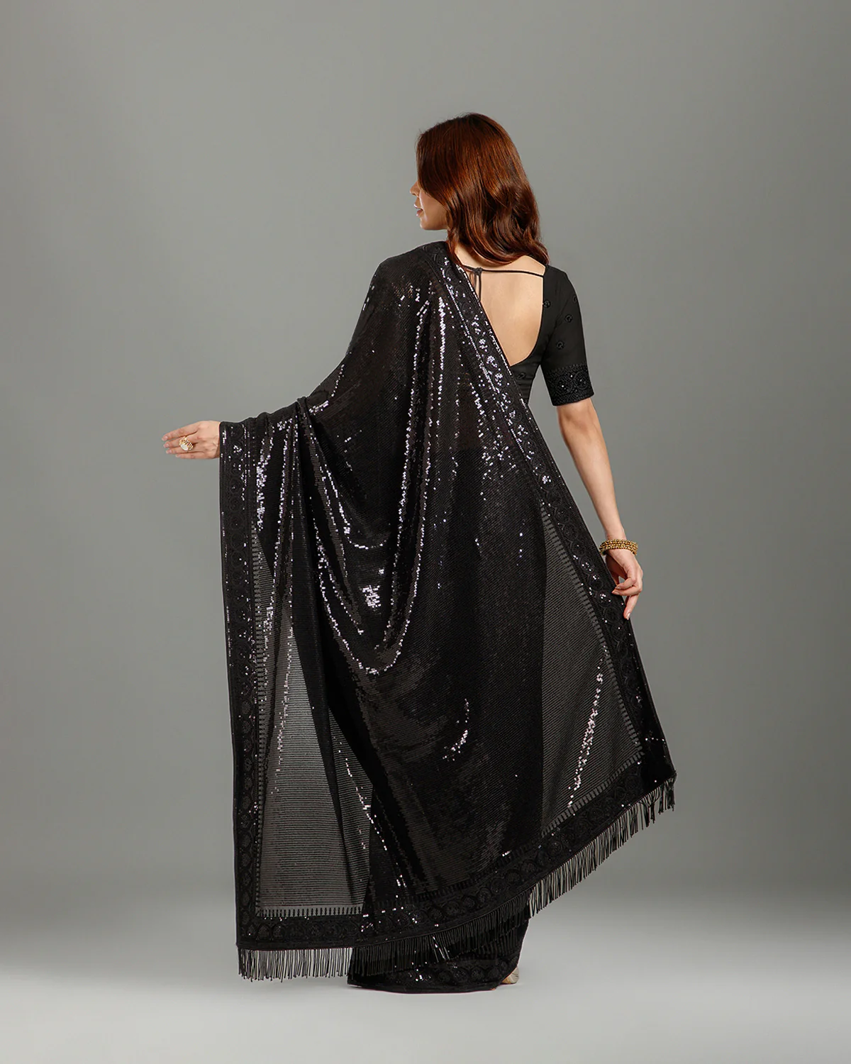 Black Pearll Black Sequin Party Wear Saree with Designer Border | Premium Elegant Saree for Women - Image 4