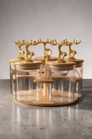 Rotating Bamboo & Glass Jar Set ? 5 Pc
