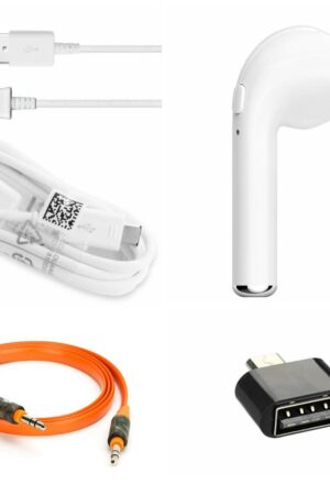 Combo Of Single Bluetooth, Aux Cable, OTG & Data Cable