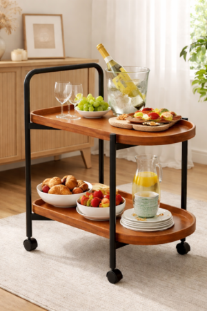 Classic 2-Tier Wood Serving Trolley