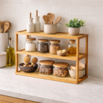 TriShelf Premium Bamboo Countertop Organizer Rack