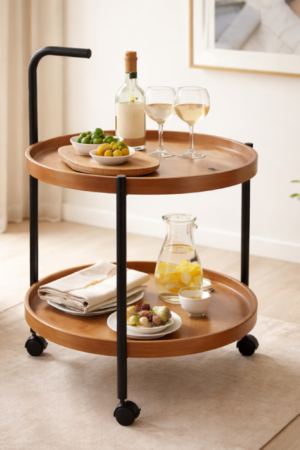 Premium 2-Tier Round Mobile Serving Trolley