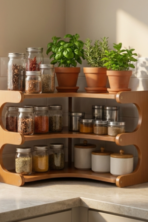 Bamboo 3-Tier Corner Kitchen Rack | L-Shape Multi-Tier Organizer for n Kitchens
