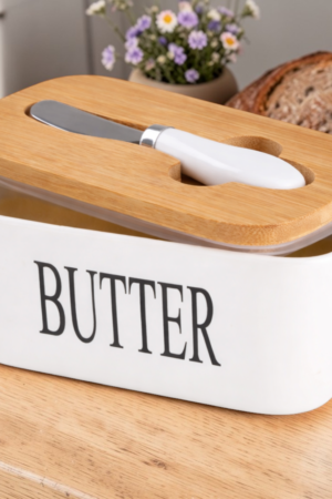 Ceramic Butter Keeper with Bamboo Lid & Knife