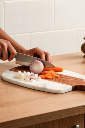 White Marble & Acacia Wood Chopping & Serving Board