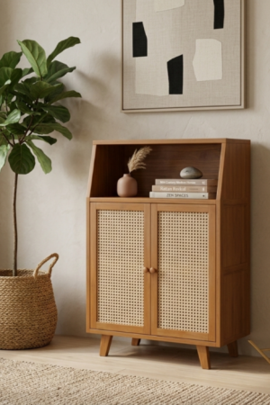 Premium Bamboo Coffee Station & Storage Cabinet