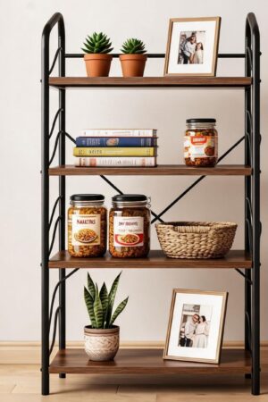 4-Tier Wood & Metal Display Rack