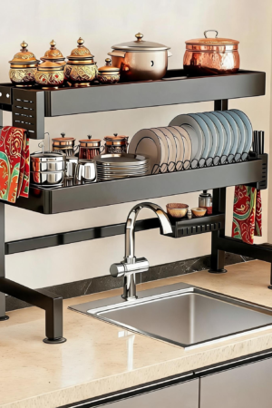 Stainless Steel Over-the-Sink Dish Rack & Bartan Stand | 65cm & 85cm | Multi-Compartment