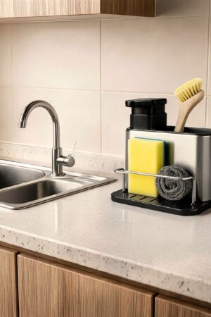 Dish Soap Dispenser with Sponge Holder & Tray