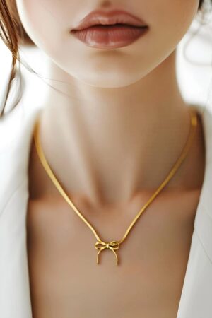 Modern Bow Accent Stainless Steel Necklace Chain