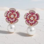 Delicate American Diamond Zirconia Flower Pearl Earrings