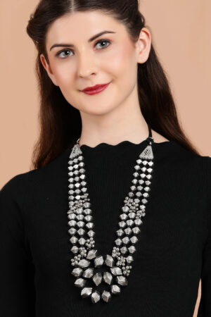 Black Pearll Silver Plated Oxidised Handcrafted Multi Layer Boho Necklace