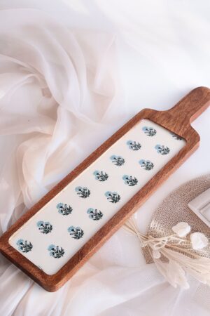 Indigo Bloom Wooden Platter