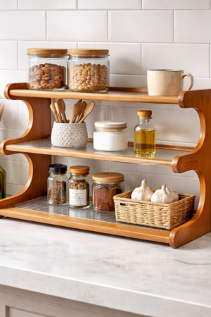 Bamboo Countertop Organiser Rack with Fibre Panels | 3-Tier & 2-Tier | Kitchen, Bathroom & Desk