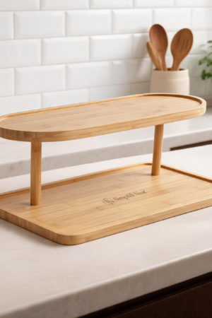 Bamboo Oval 2-Tier Kitchen Counter Organizer Rack