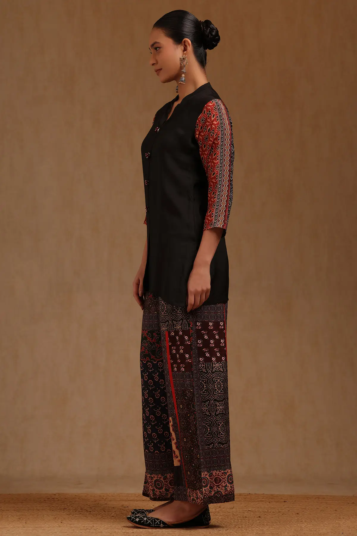 Black Pearll Black Printed Kurti with Ethnic Palazzo Pants Co-Ord Set | Designer Cotton Kurta Set for Women - Image 2