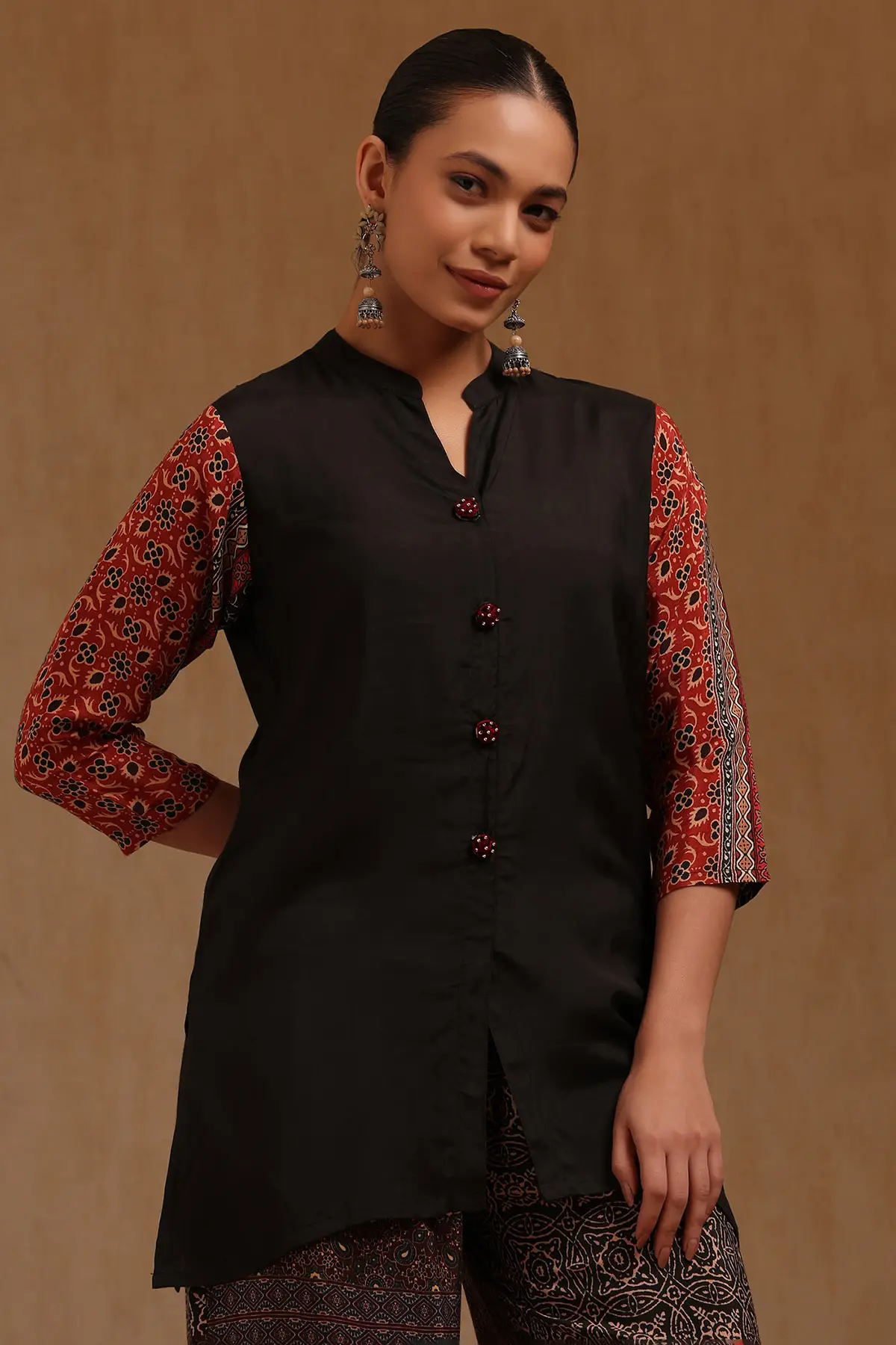 Black Pearll Black Printed Kurti with Ethnic Palazzo Pants Co-Ord Set | Designer Cotton Kurta Set for Women - Image 4