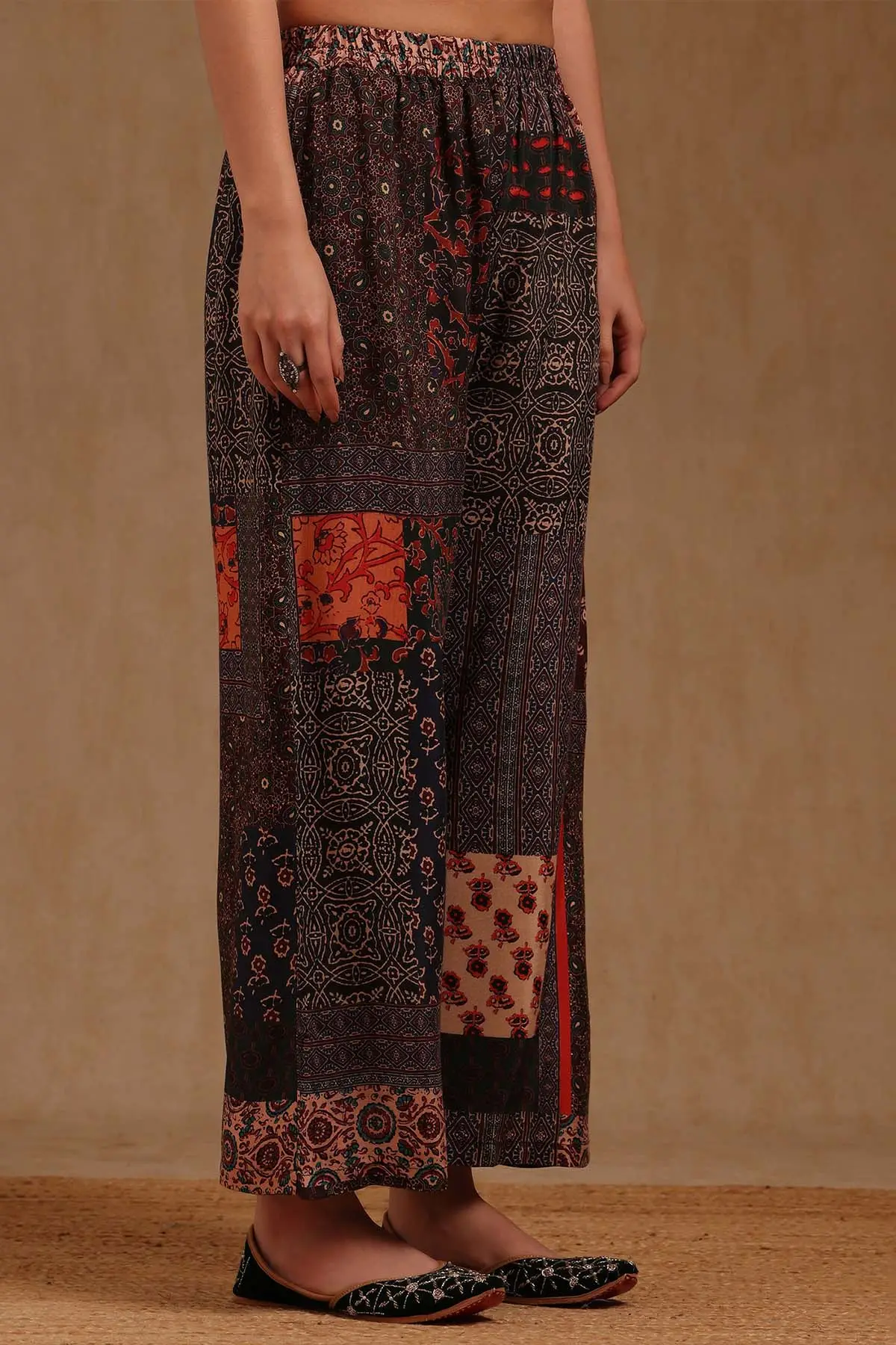 Black Pearll Black Printed Kurti with Ethnic Palazzo Pants Co-Ord Set | Designer Cotton Kurta Set for Women - Image 5