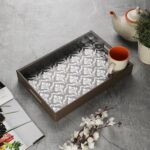 Coonoor Beige Glass Printed Rectangle Tray