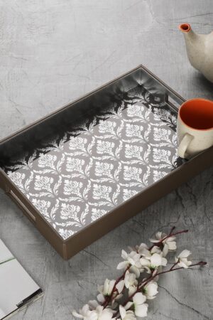 Coonoor Beige Glass Printed Rectangle Tray