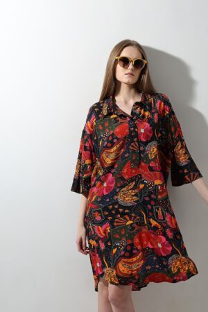 Black Abstract Print Shirt Dress