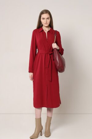 Red Midi Shirt Dress