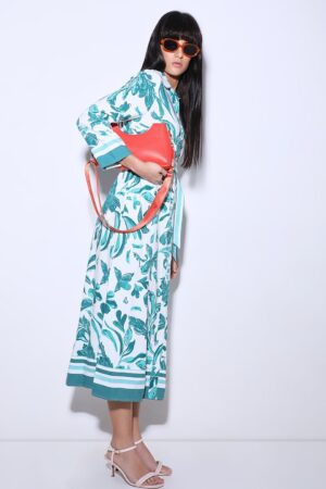Green Printed Midi Shirt Dress