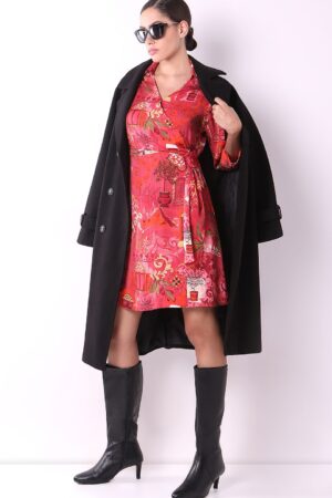 Red Wrap Printed Dress