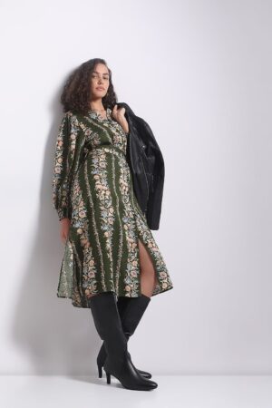 Olive Green Floral Print Dress