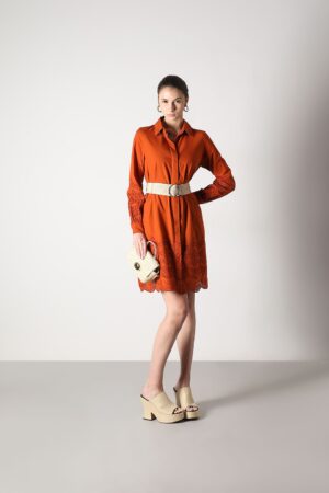 Rust Orange Schiffli Detail Cotton Dress