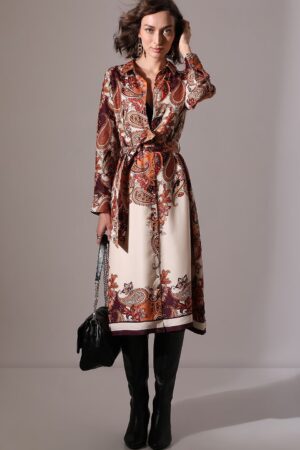 Brown Paisley Printed Shirt Dress