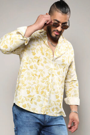 Artistic Foliage Print Button Up Shirt