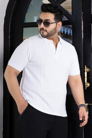Houndstooth-Textured Polo T-Shirt