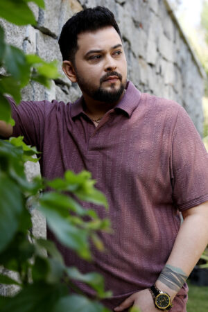 Texture-Lined Polo T-Shirt