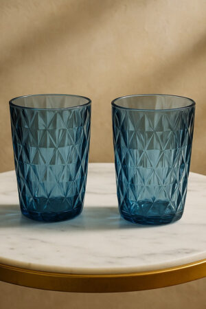 Sapphire Diamond Cut Drinking Glass
