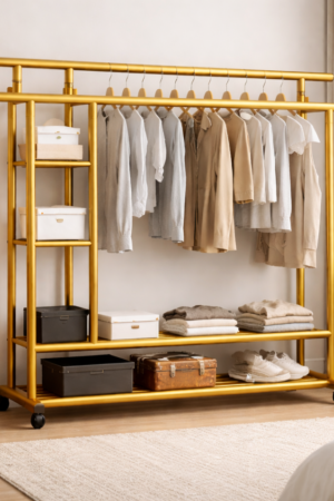 Premium Heavy Duty Double Clothing Rack with Storage Sections