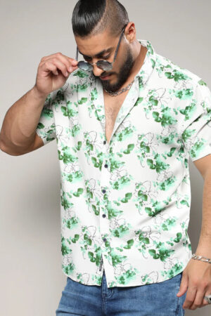 Green & White Botanical Strokes Shirt