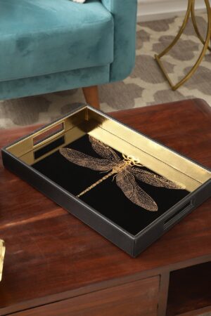 Azalea Dragonfly Black & Gold Rectangle Tray