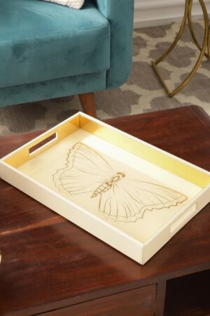 Zahara Butterfly Cream & Gold Rectangle Tray