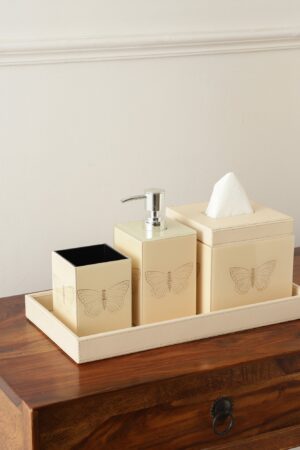 Zahara Butterfly Cream & Gold Bathroom Set