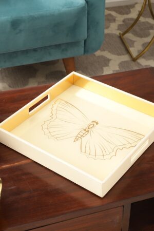 Zahara Butterfly Cream & Gold Square Tray