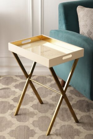 Zahara Butterfly Cream & Gold Butler Tray Table