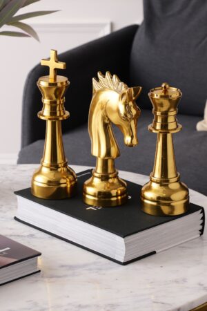 Oversized Chess Decorative Gold Accent Set of 3