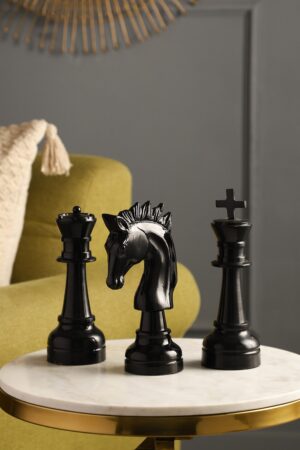 Oversized Chess Decorative Glossy Black Accent Set of 3